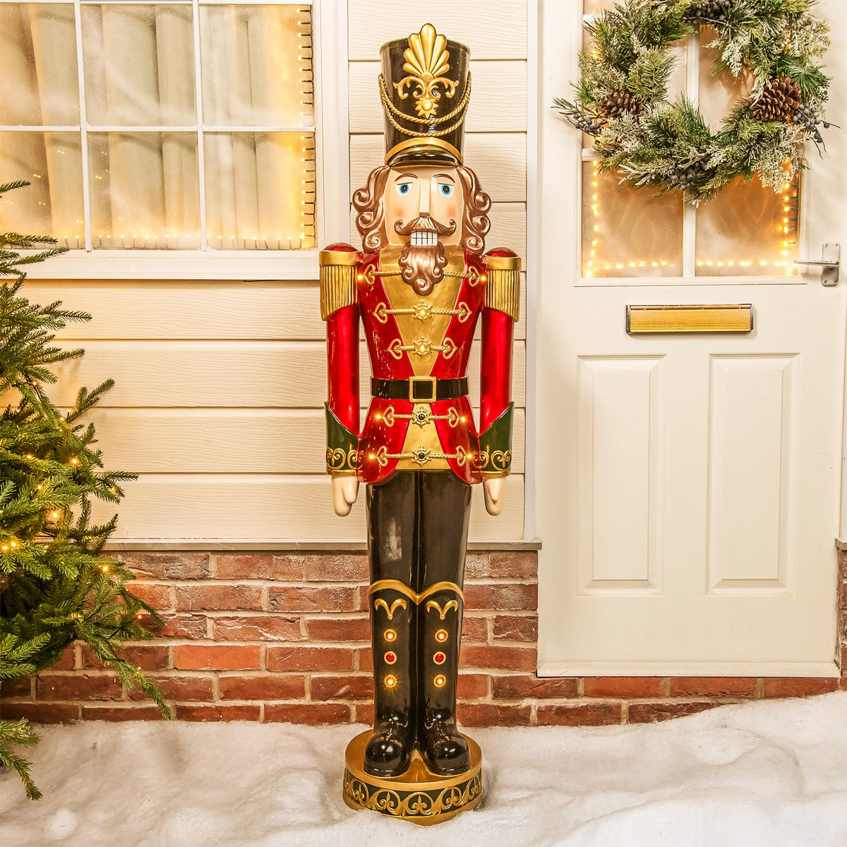 5ft Large Traditional Christmas Nutcracker Soldier - Red, Black and Green with LED Lights