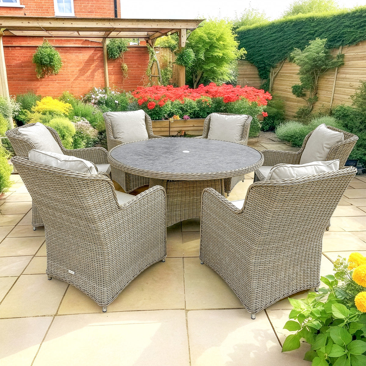 Bracken Outdoors Richmond 6 Seat Rattan Round Garden Furniture Dining Set