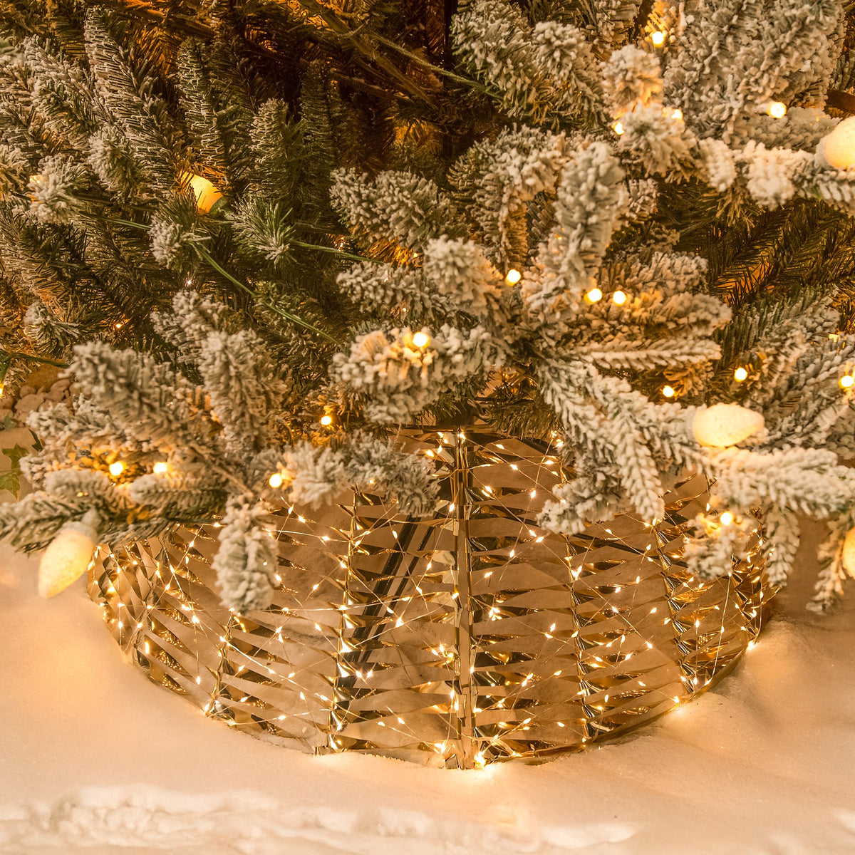 Pre-Lit Christmas Gold Laser Light-Up Tree Skirt 71cm with 600 Warm White LED Micro-Lights