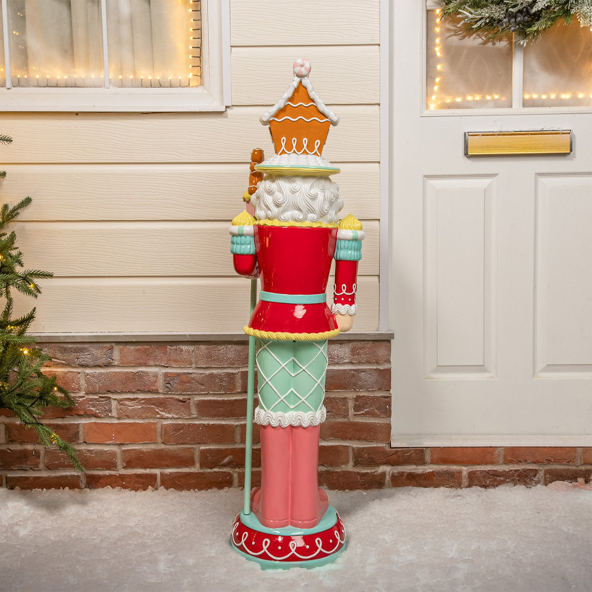 4ft Large Gingerbread Christmas Nutcracker Red and Blue with LED Lights