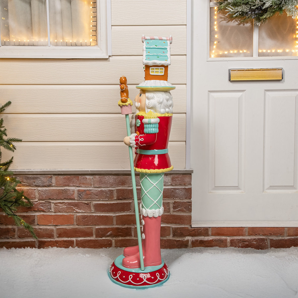 4ft Large Gingerbread Christmas Nutcracker Red and Blue with LED Lights