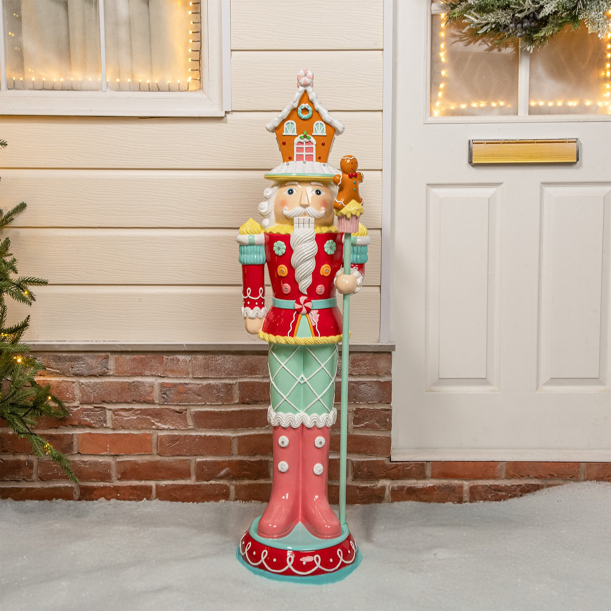 4ft Large Gingerbread Christmas Nutcracker Red and Blue with LED Lights