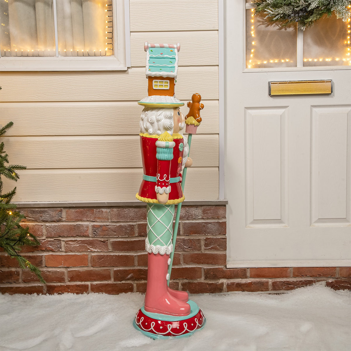 4ft Large Gingerbread Christmas Nutcracker Red and Blue with LED Lights