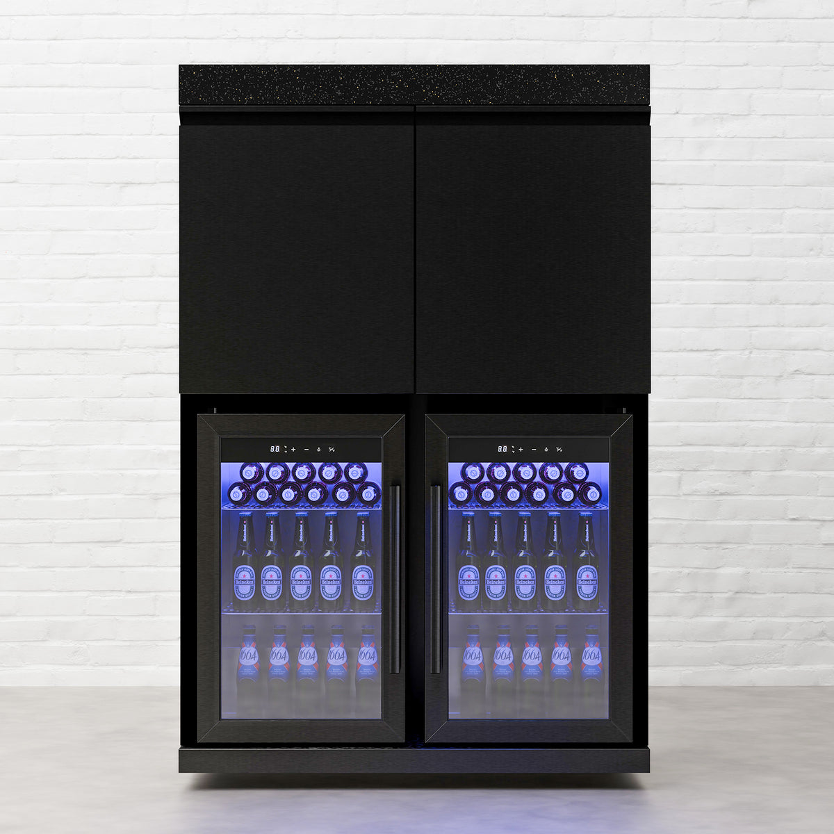 Draco Grills Outdoor Kitchen Black Stainless Steel Mid Height Double Fridge Cabinet