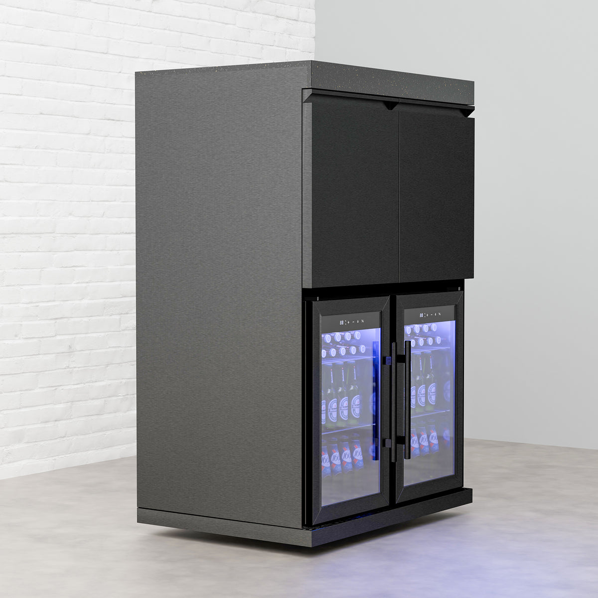 Draco Grills Outdoor Kitchen Black Stainless Steel Mid Height Double Fridge Cabinet