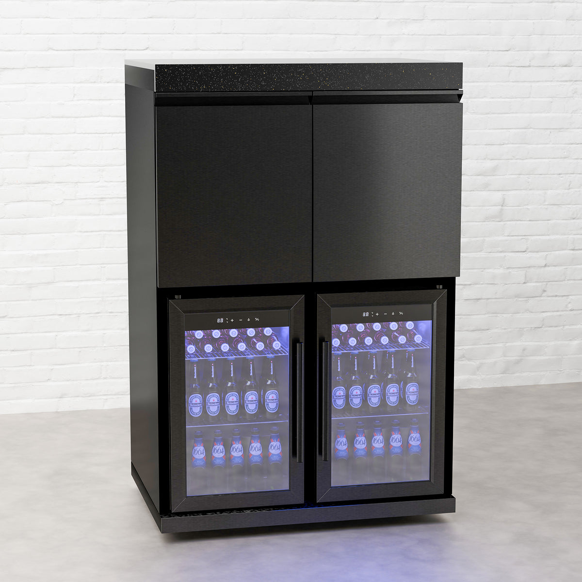 Draco Grills Outdoor Kitchen Black Stainless Steel Mid Height Double Fridge Cabinet