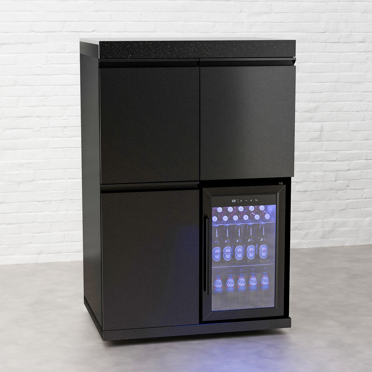 Draco Grills Outdoor Kitchen Black Stainless Steel Mid Height Single Fridge Cabinet