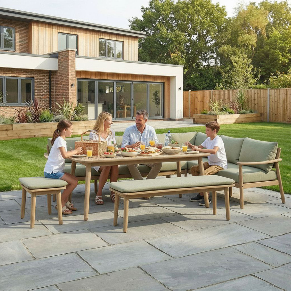Bracken Outdoors Tetbury Acacia Wood and Rope Corner Sofa Casual Dining Garden Furniture Set