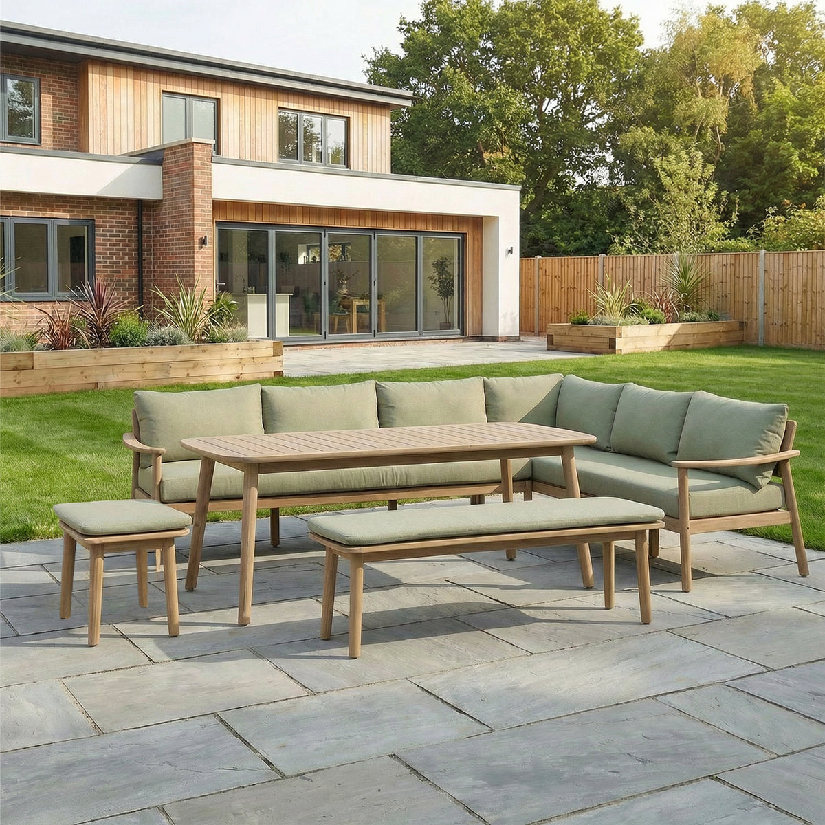 Bracken Outdoors Tetbury Acacia Wood and Rope Corner Sofa Casual Dining Garden Furniture Set