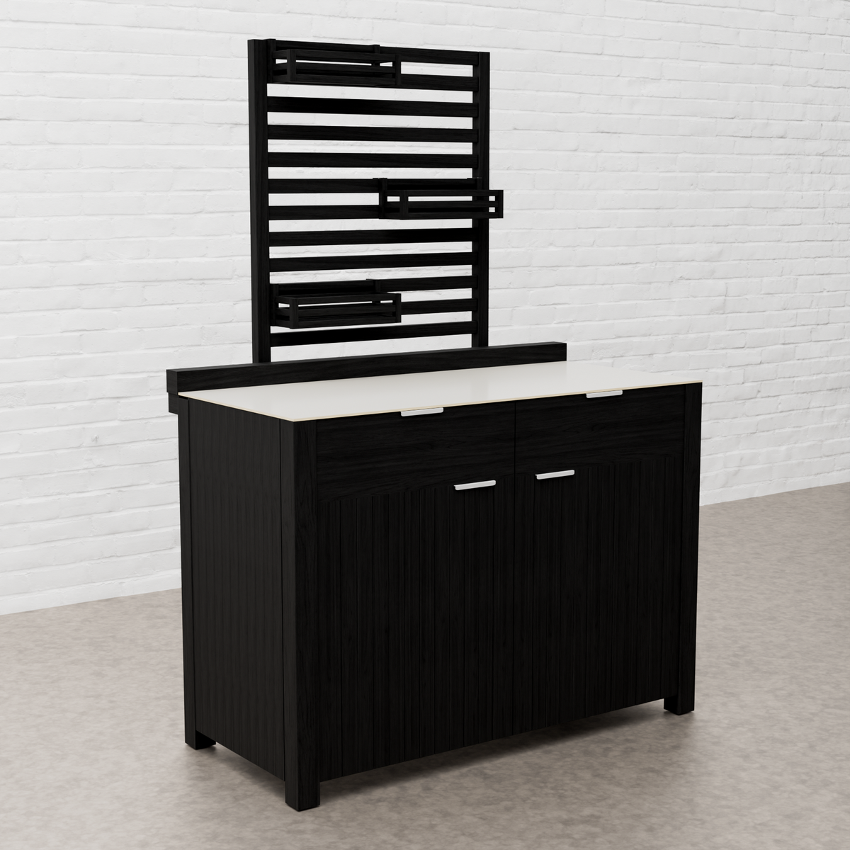 Draco Grills Teak Carbon Line Modular Outdoor Kitchen Add on Slatted Shelf with Hook on Boxes