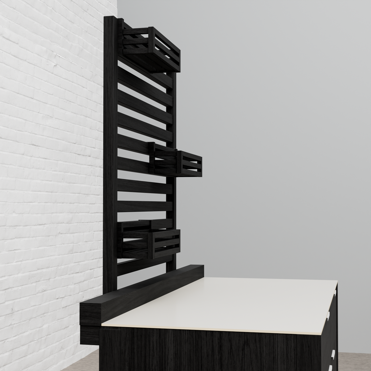 Draco Grills Teak Carbon Line Modular Outdoor Kitchen Add on Slatted Shelf with Hook on Boxes