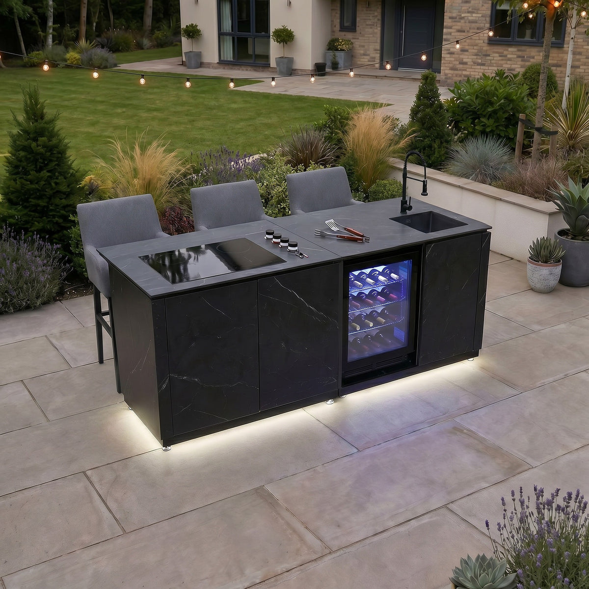 Draco Grills Vantage Sintered Stone Outdoor Kitchen Island with 4 Burner Barbecue