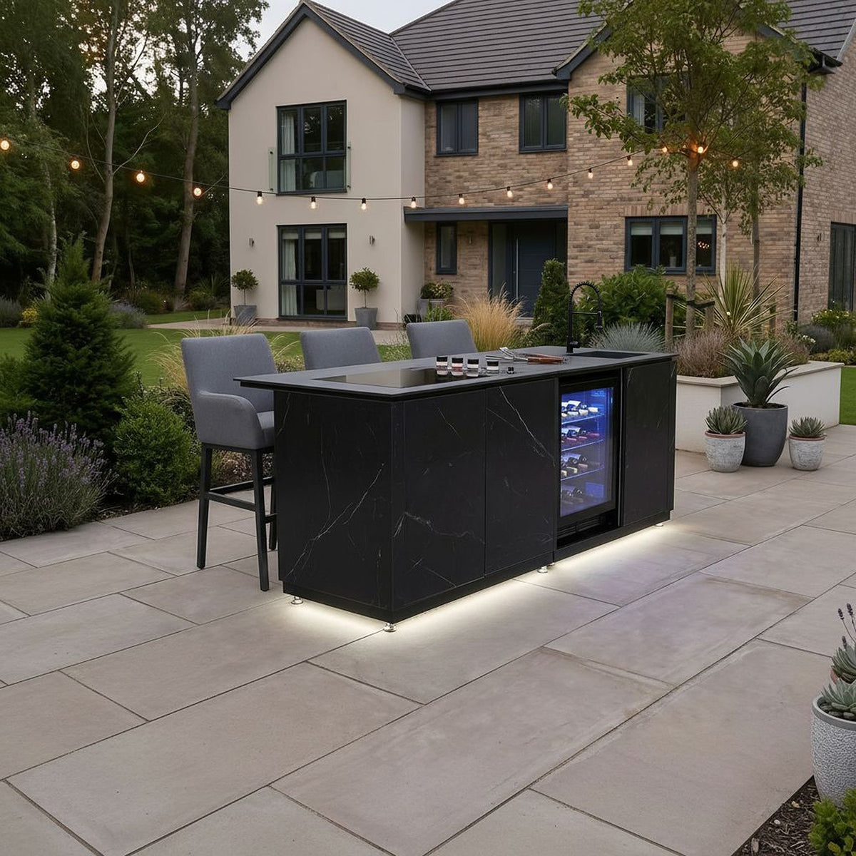 Draco Grills Vantage Sintered Stone Outdoor Kitchen Island with 4 Burner Barbecue