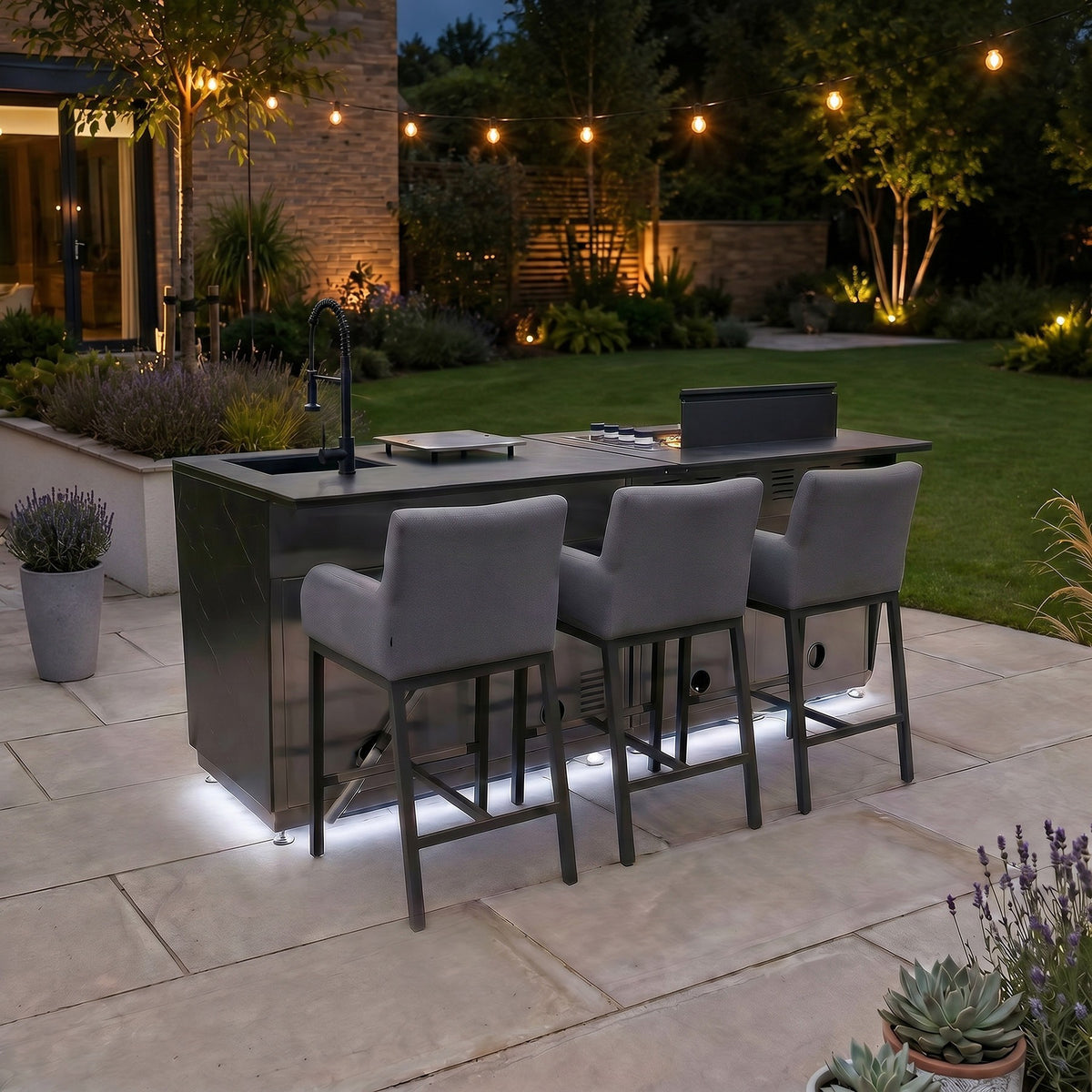 Draco Grills Vantage Sintered Stone Outdoor Kitchen Island with 4 Burner Barbecue