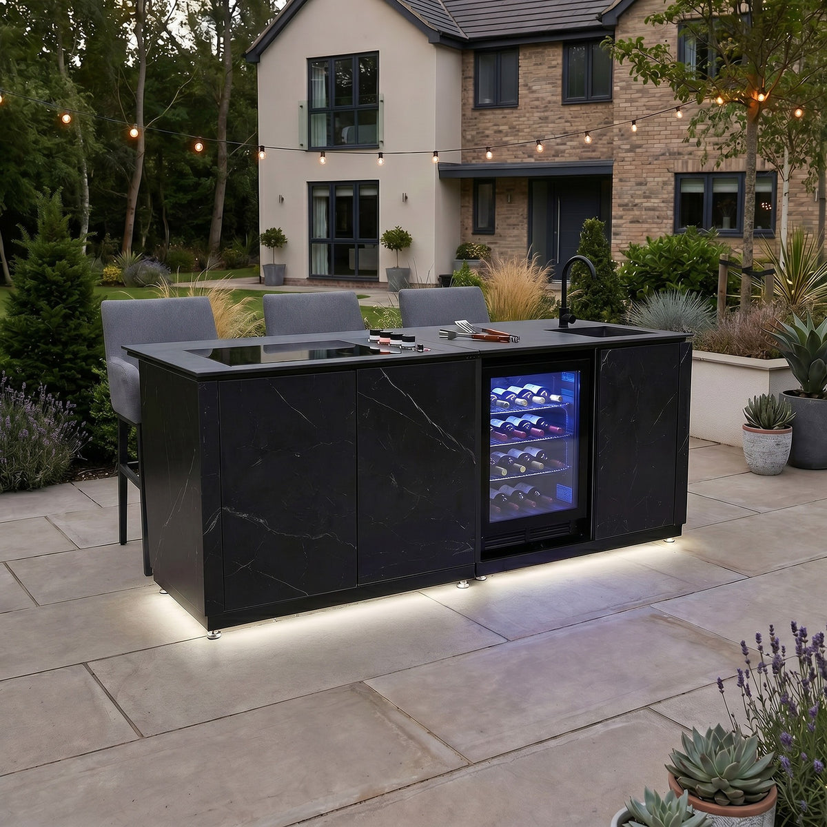Draco Grills Vantage Sintered Stone Outdoor Kitchen Island with 4 Burner Barbecue