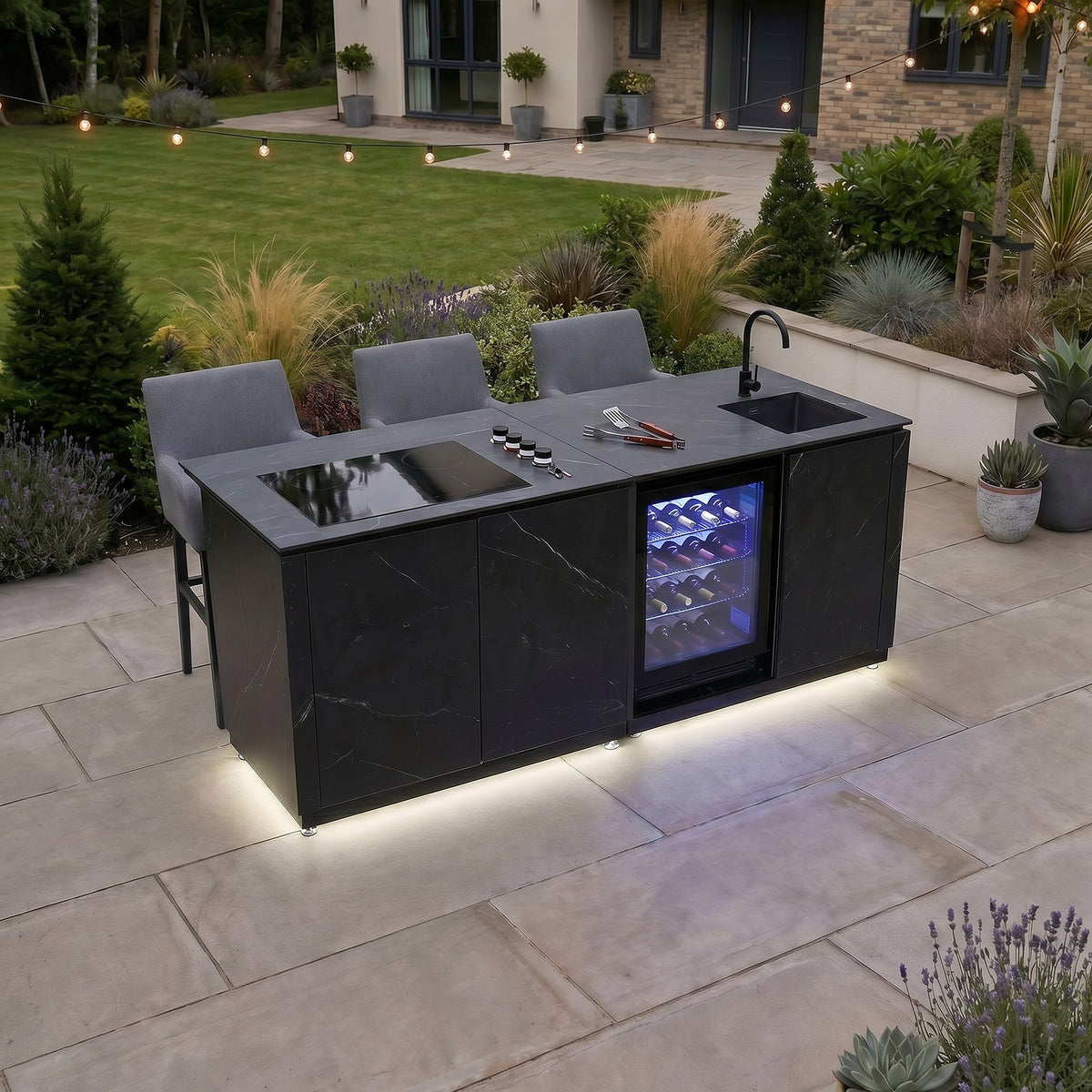 Draco Grills Vantage Sintered Stone Outdoor Kitchen Island with 4 Burner Barbecue