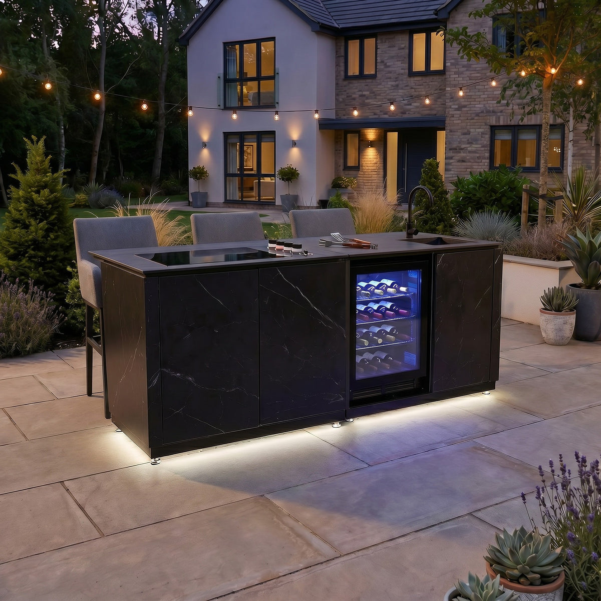 Draco Grills Vantage Sintered Stone Outdoor Kitchen Island with 4 Burner Barbecue