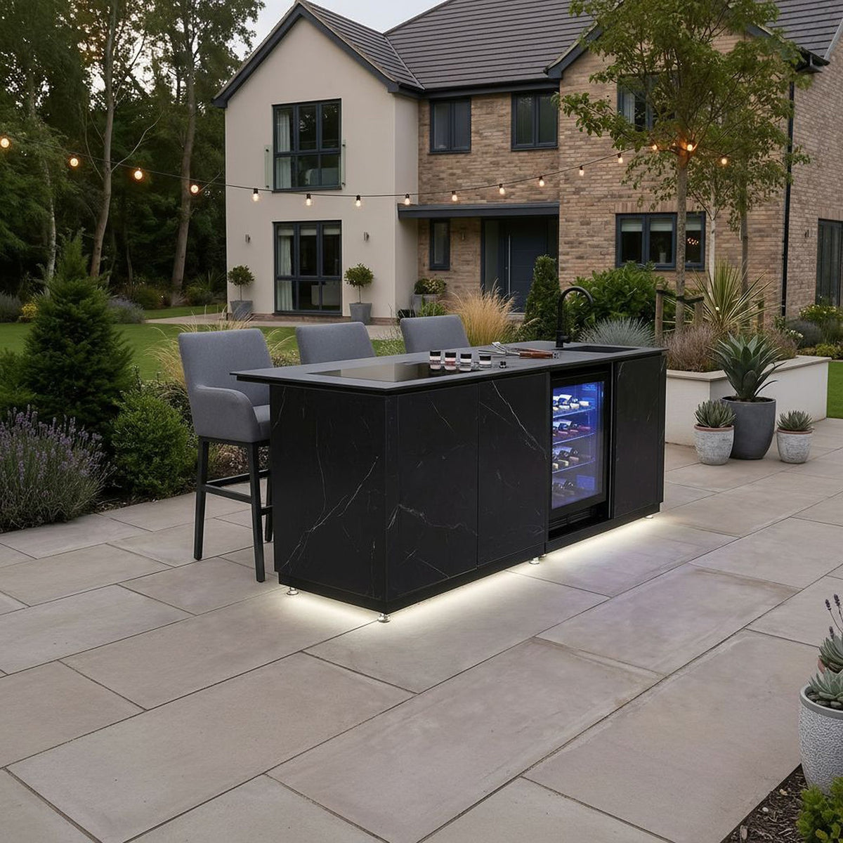 Draco Grills Vantage Sintered Stone Outdoor Kitchen Island with 4 Burner Barbecue