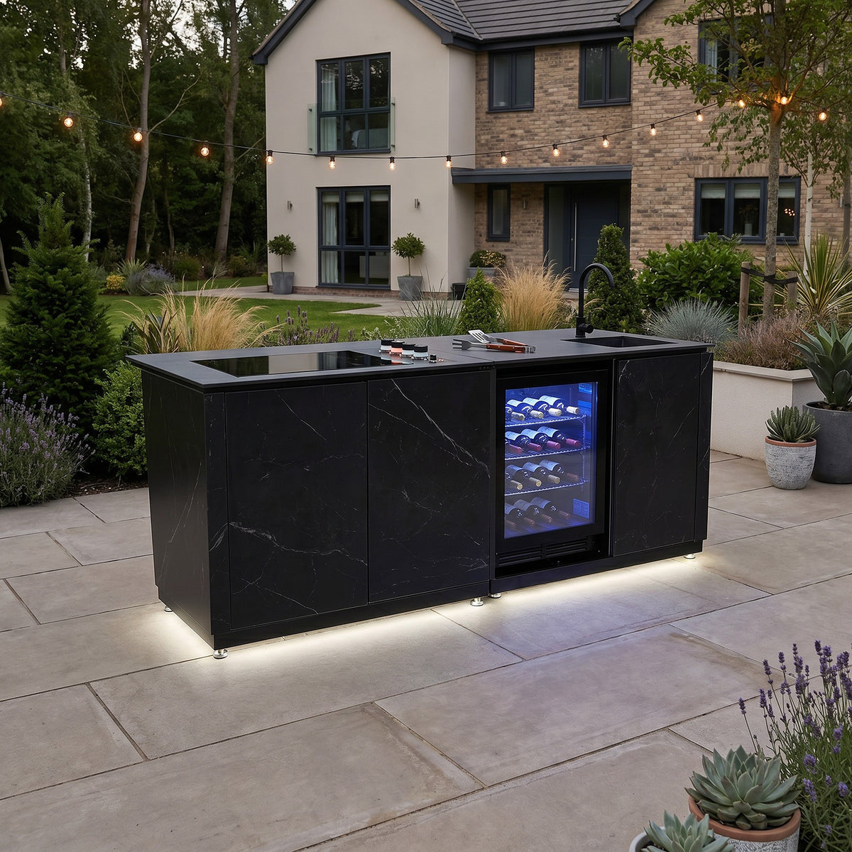 Draco Grills Vantage Sintered Stone Outdoor Kitchen Island with 4 Burner Barbecue