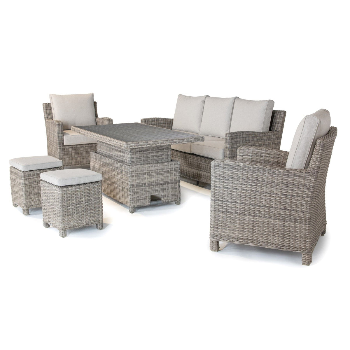 Kettler Palma Signature Oyster Wicker Outdoor Lounge Sofa Set with High Low Slat Top Table