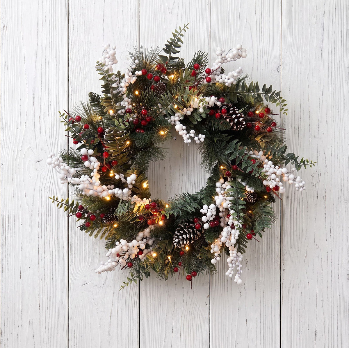 The Christmas Centre Gilded Berry 26in (66cm) Prelit Christmas Wreath with Warm White Battery Operated LED Lights