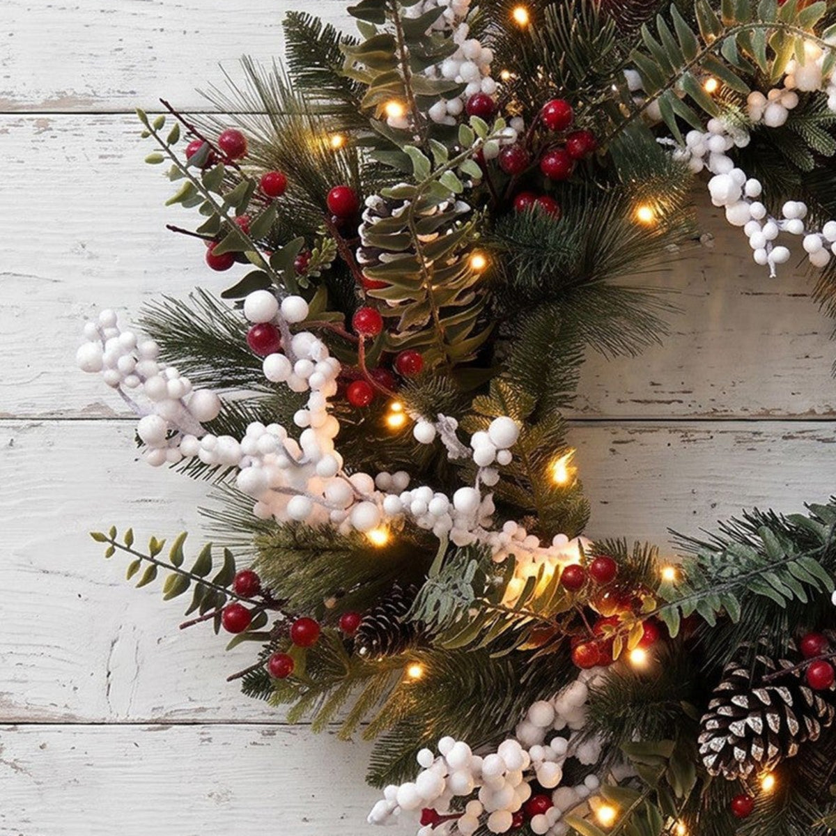 The Christmas Centre Gilded Berry 26in (66cm) Prelit Christmas Wreath with Warm White Battery Operated LED Lights