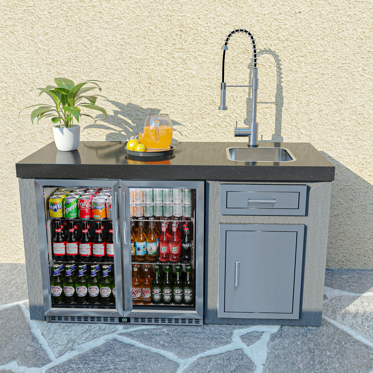Draco Grills Avalon Stainless Steel Outdoor Kitchen Double Fridge and Sink
