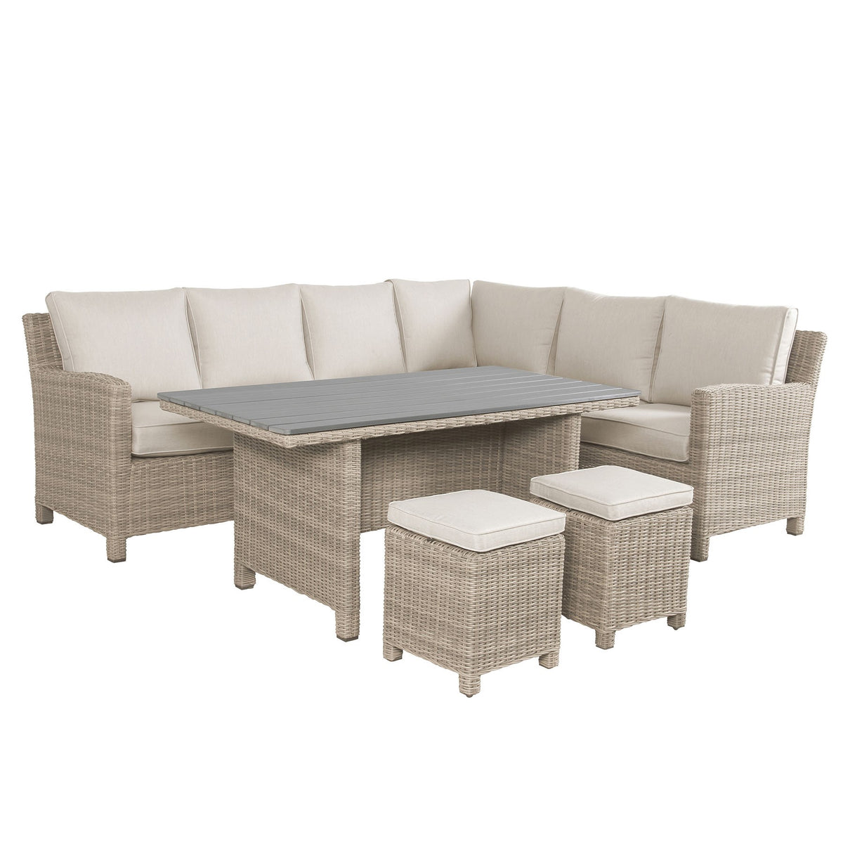 Kettler Palma Corner Left Hand Oyster Wicker Outdoor Sofa Set with Slatted Table