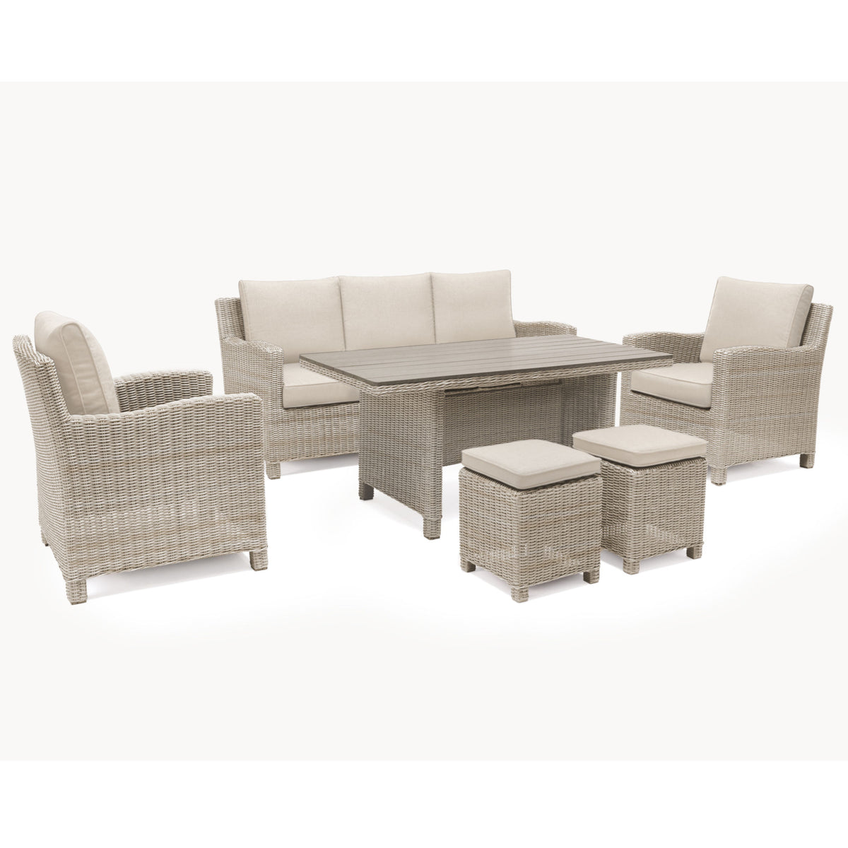 Kettler Palma Oyster Wicker Outdoor Casual Dining Lounge Sofa Set with Slat Top Table