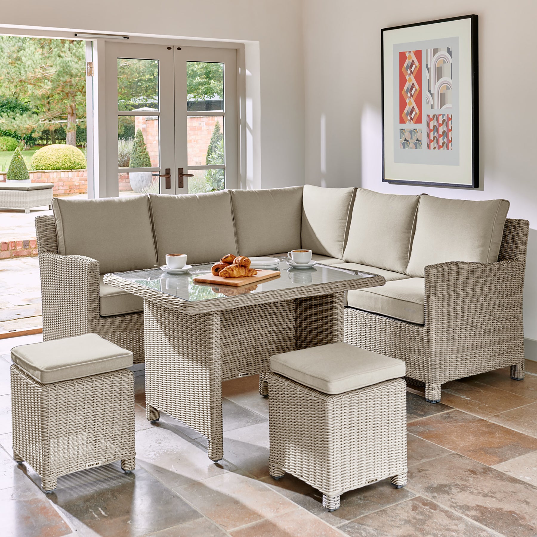 Ciara Rattan Corner Garden Set With Rising Table Right Hand Corner