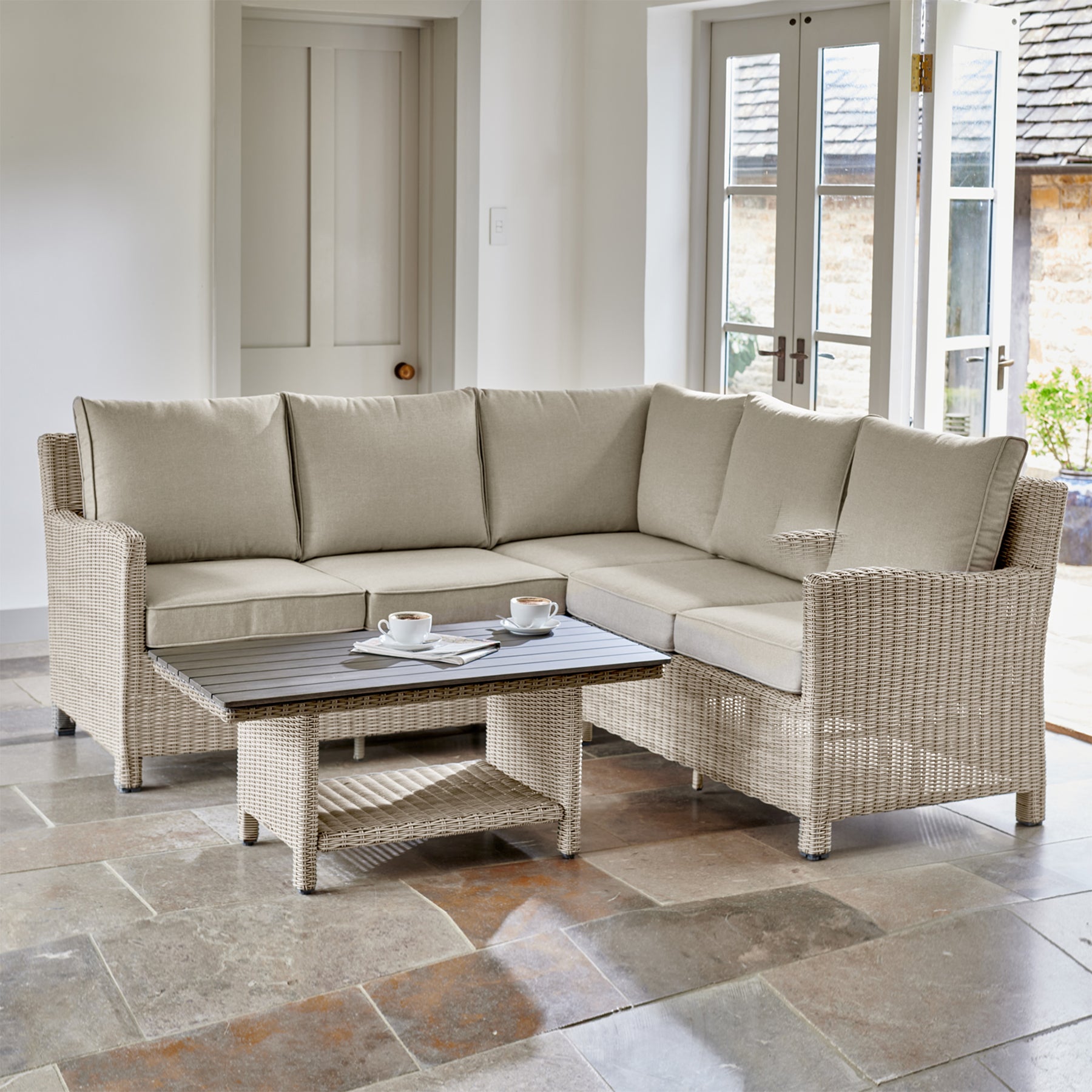 Kettler Palma Mini Corner Oyster Wicker Outdoor Sofa Set with Coffee T