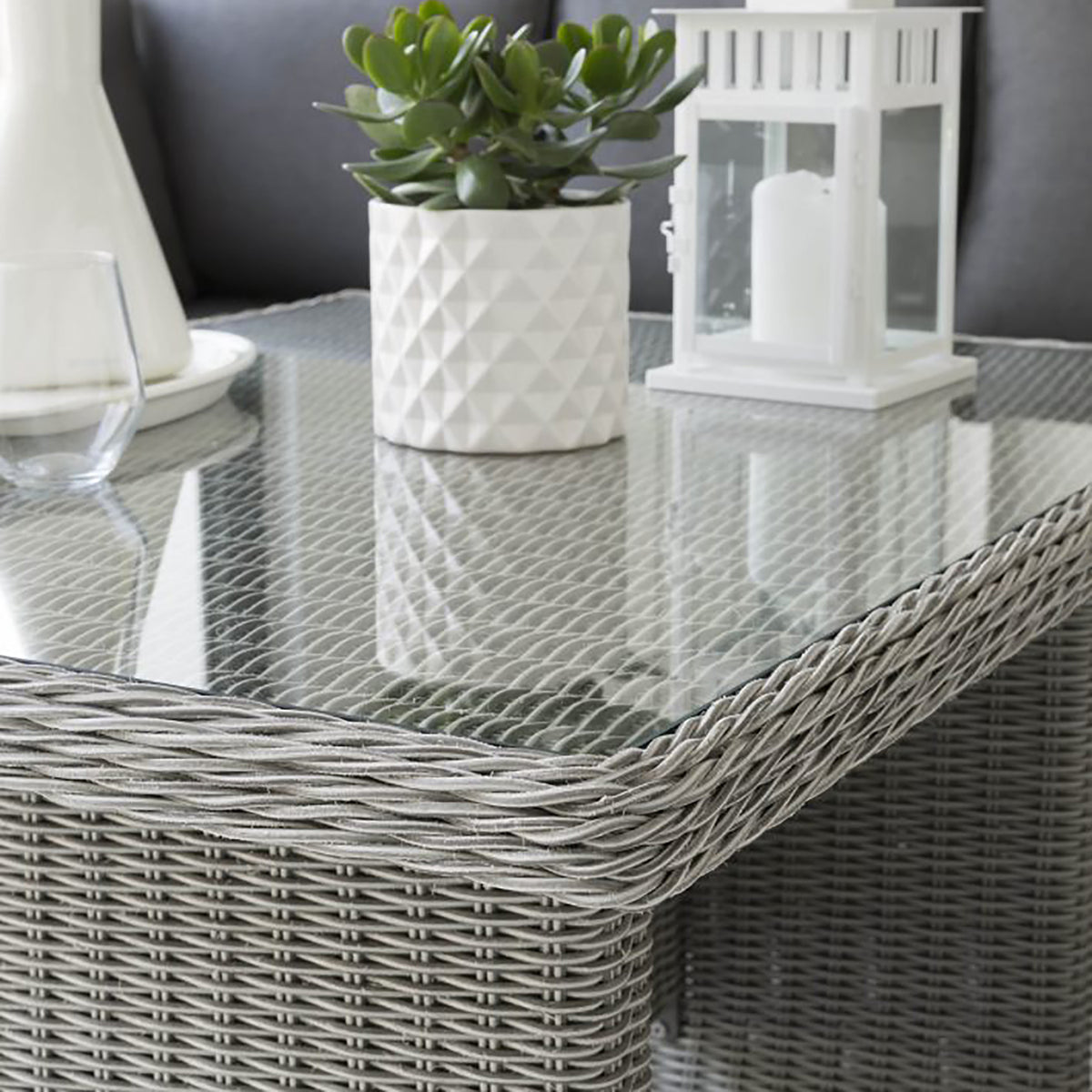 Kettler Palma Mini Corner White Wash Wicker Outdoor Sofa Set with Glass Top Table