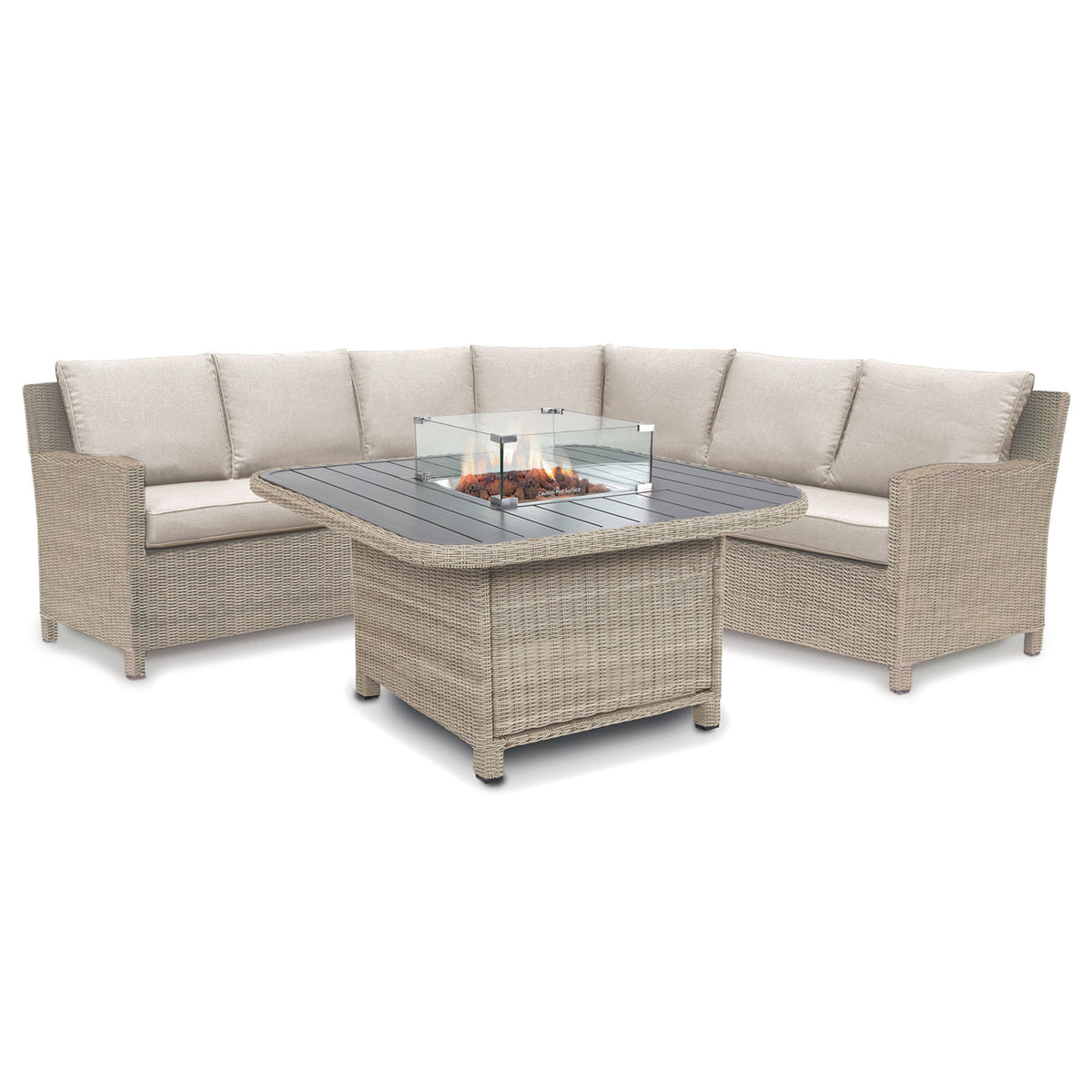 Kettler Palma Grande Corner Sofa Set with Fire Pit Table (Oyster Wicker)
