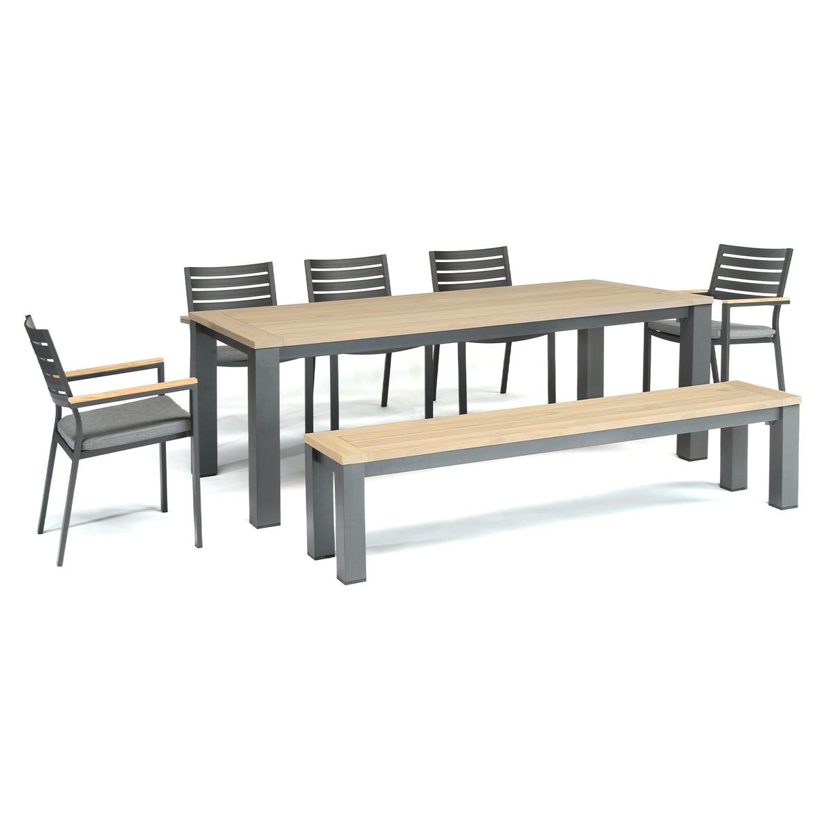 Kettler Elba Signature Teak and Aluminium 8 Seat Rectangular Chair and Bench Garden Furniture Set