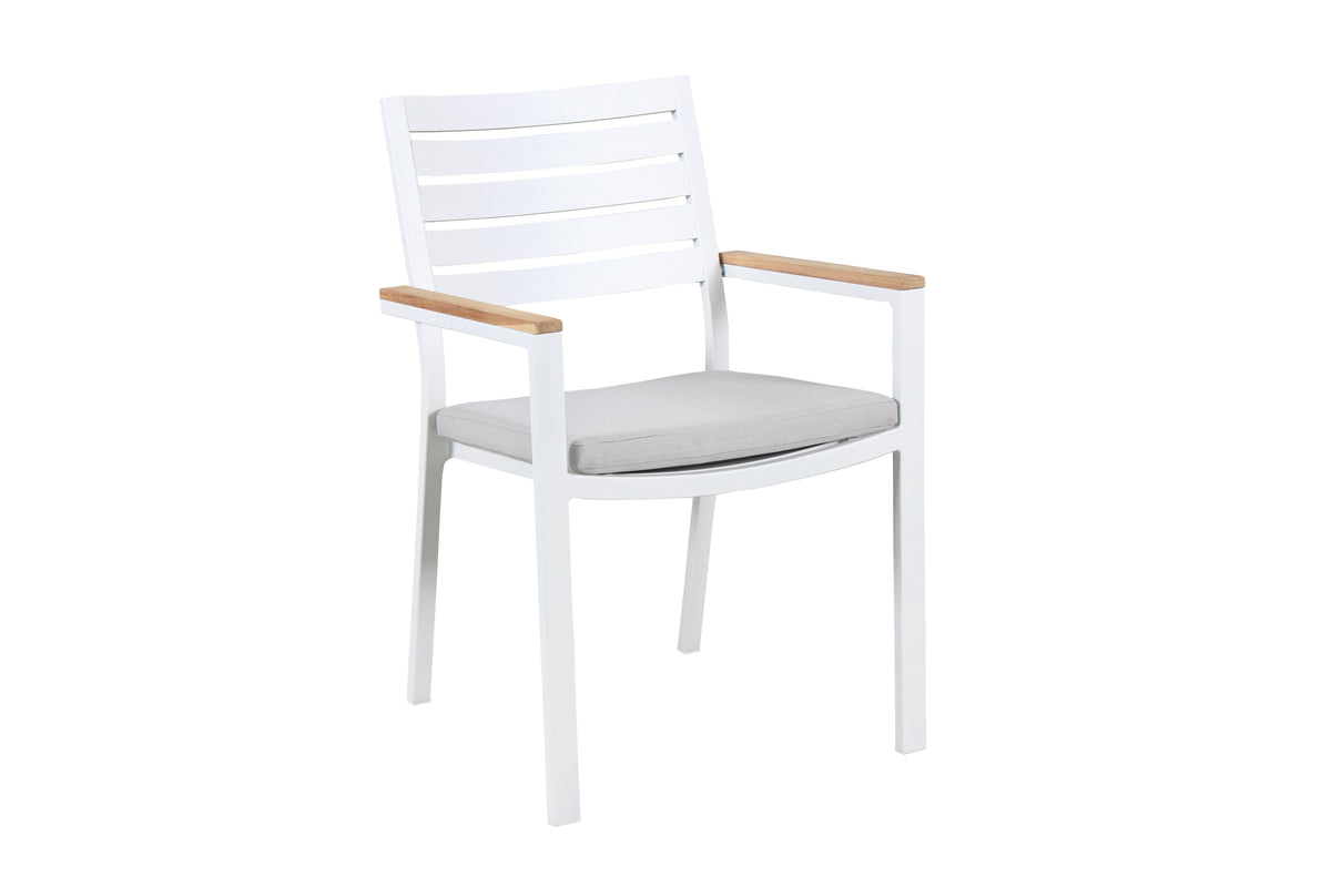 Kettler Elba White Teak Arm Aluminium Dining Chair with Cushion