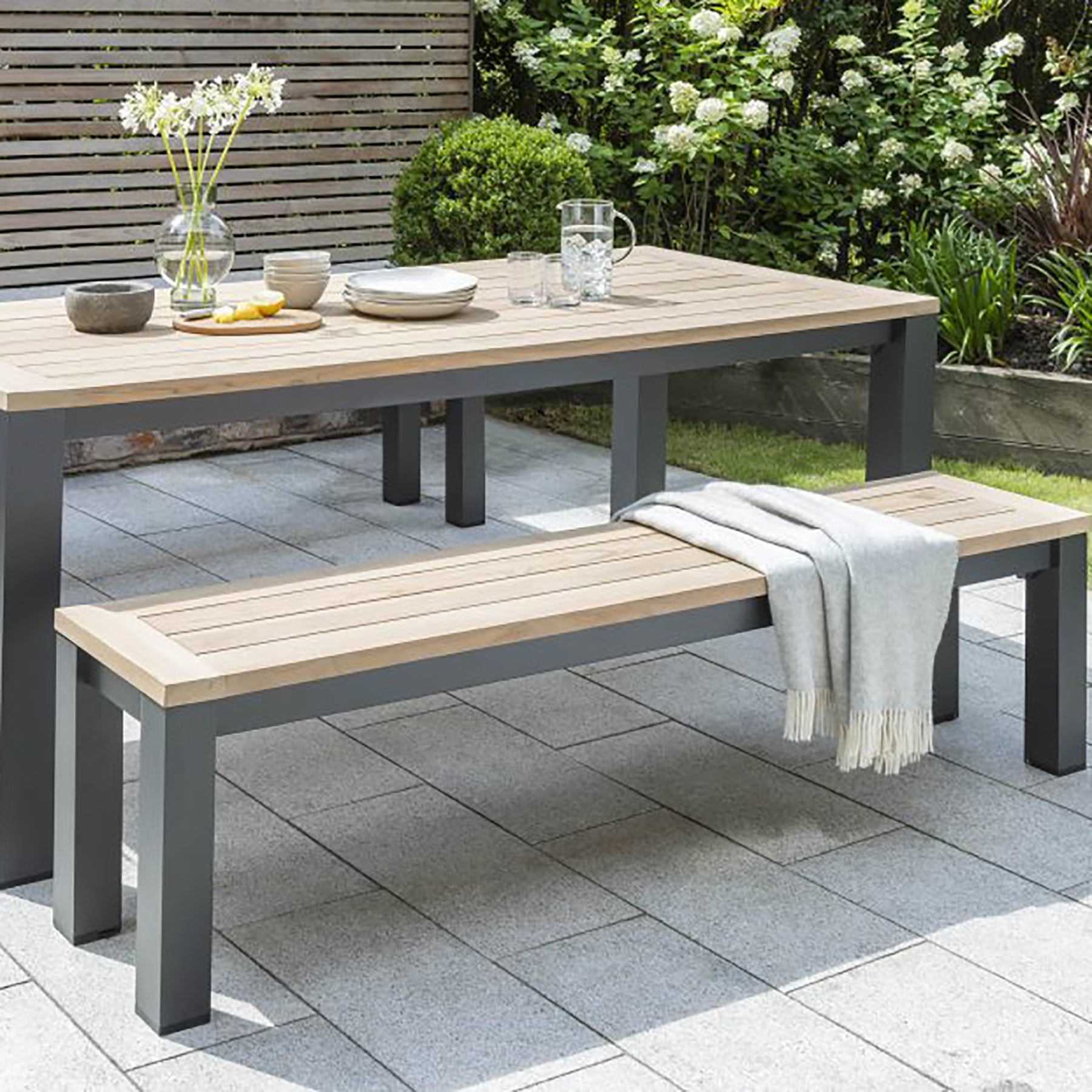Kettler Elba Signature Teak Top Aluminium Rectangular Bench 2m x 0.4m ...