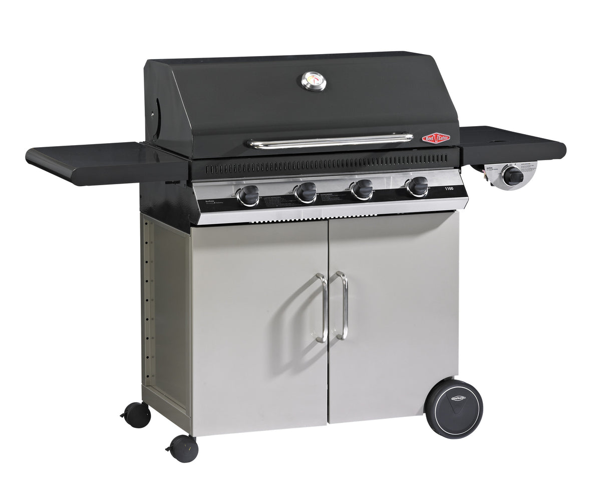 BeefEater Discovery 1100E Series 4 Burner Gas Barbecue with Cabinet Trolley and Side Burner