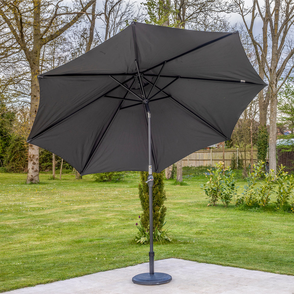 Bracken Outdoors Grey 3m Crank and Tilt Round Garden Parasol - Graphite Pole