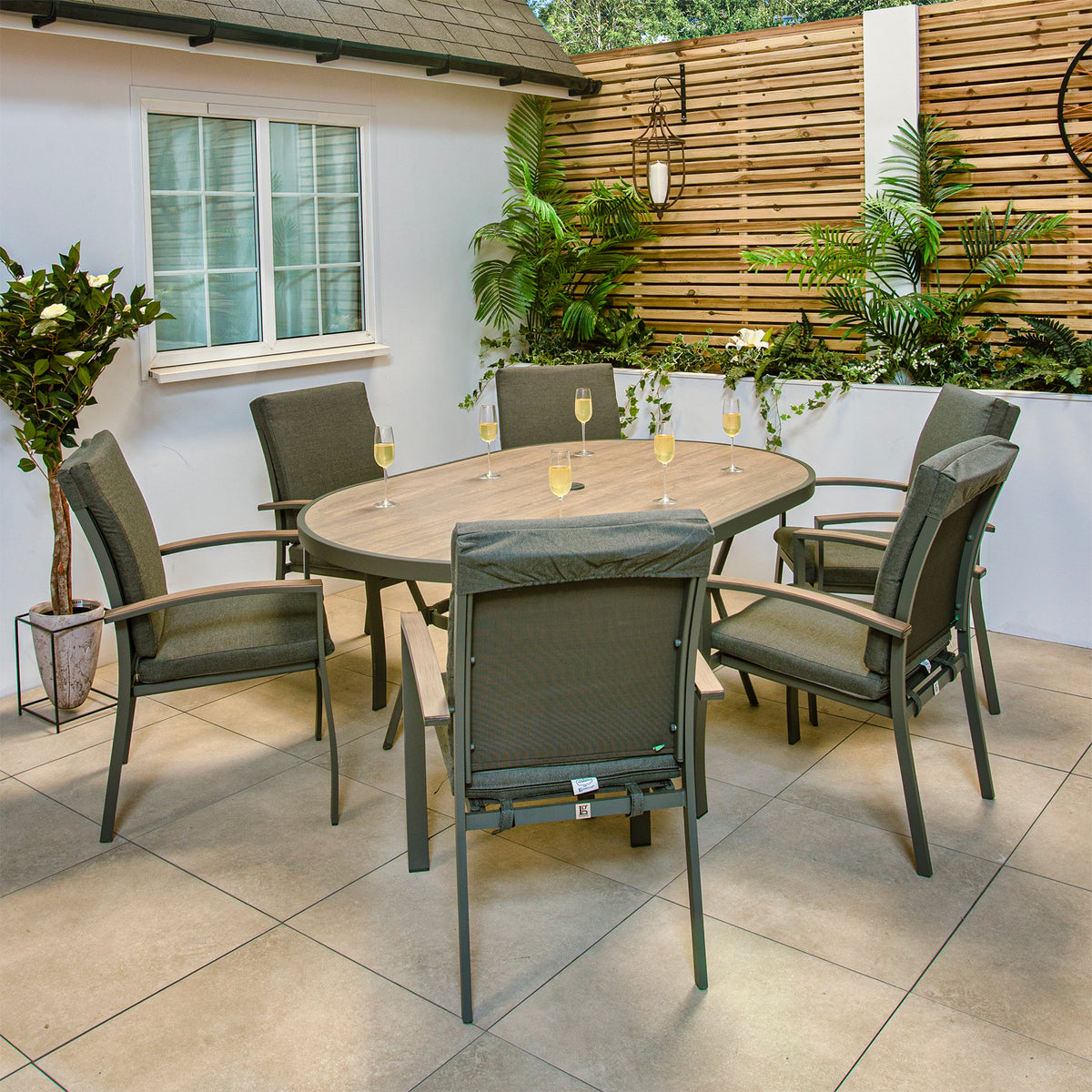 LG Outdoor Monza Aluminium 6 Seat Cushioned Armchair Garden Furniture Dining Set