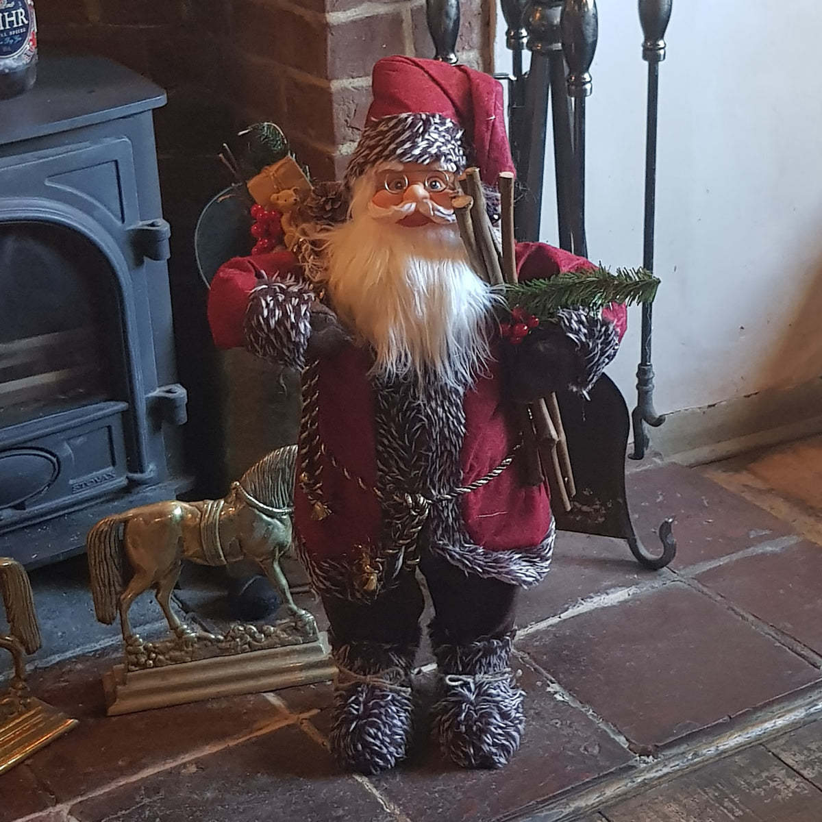 2ft (60cm) Traditional Standing Santa Father Christmas Figure with Sticks and Sack
