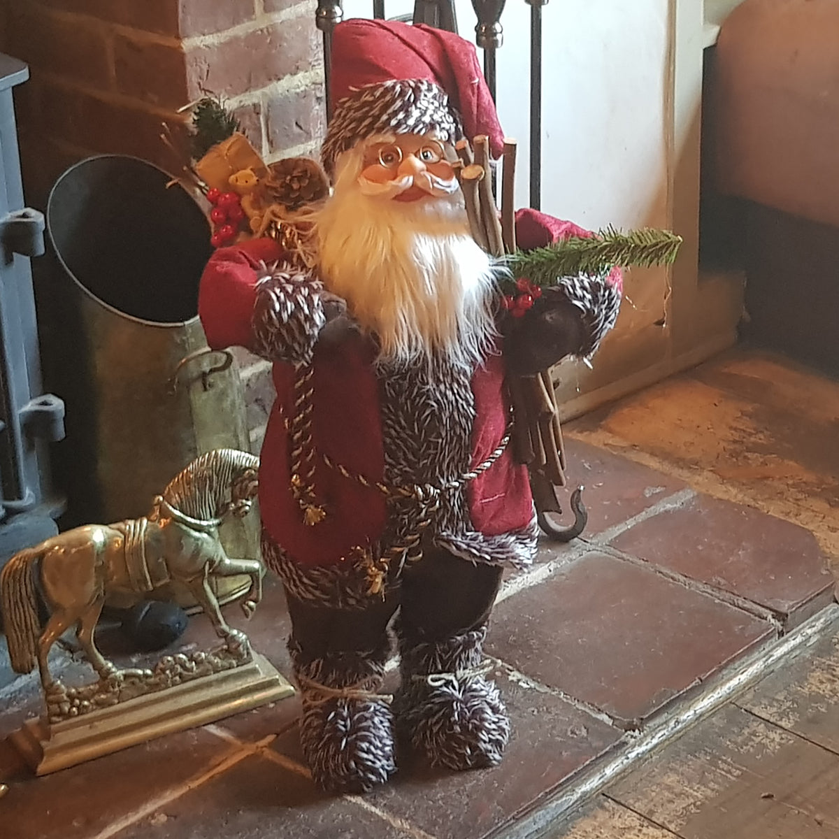 2ft (60cm) Traditional Standing Santa Father Christmas Figure with Sticks and Sack