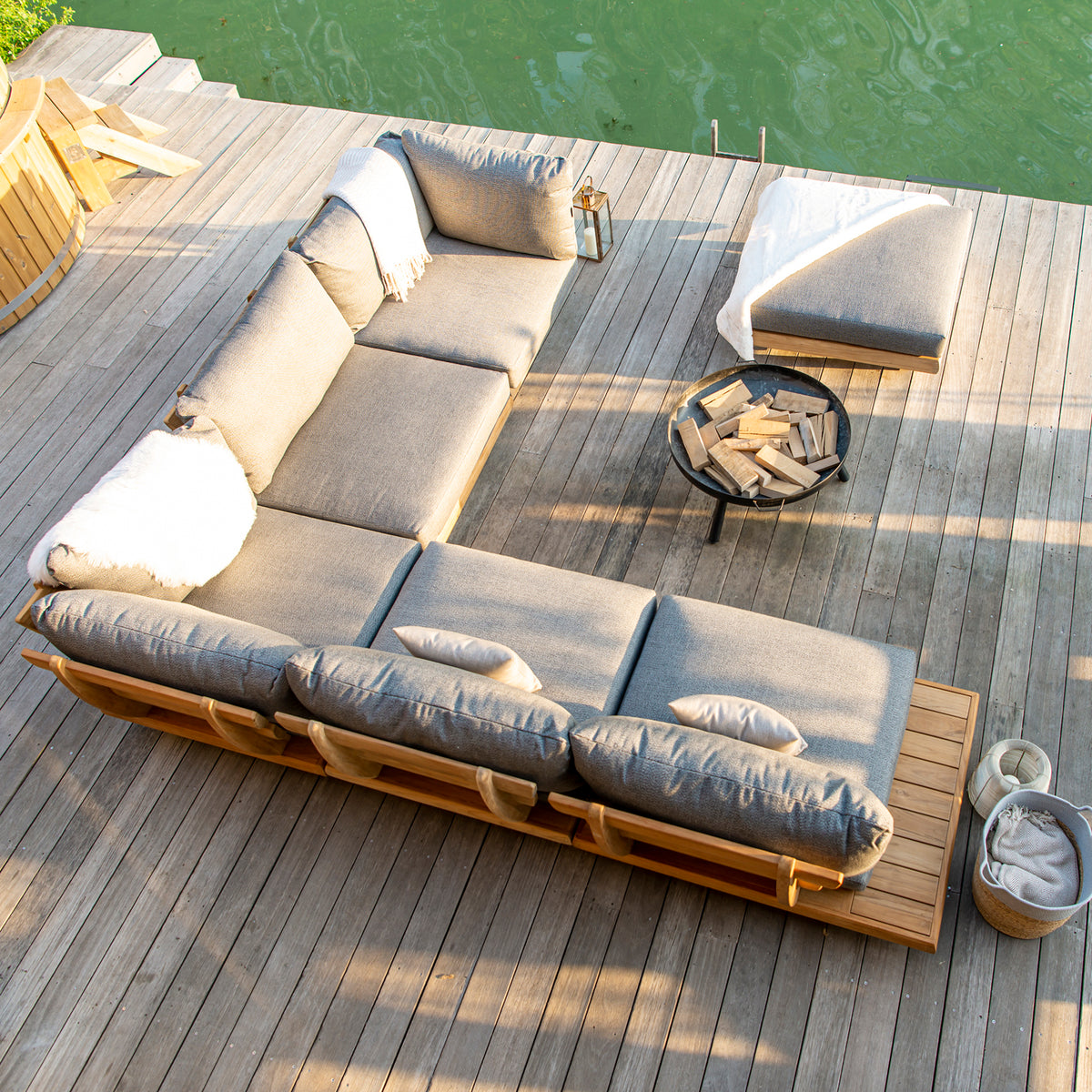 Alexander Rose Outdoor Sorrento Teak Lounge Set with Cushions and Ottoman