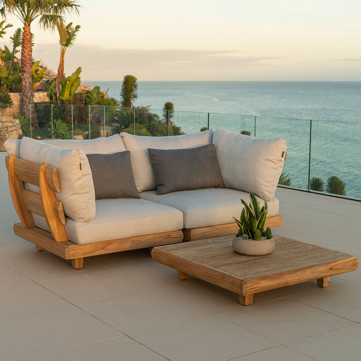 Alexander Rose Outdoor Sorrento Teak Lounge Sofa with Cushion and Coffee Table