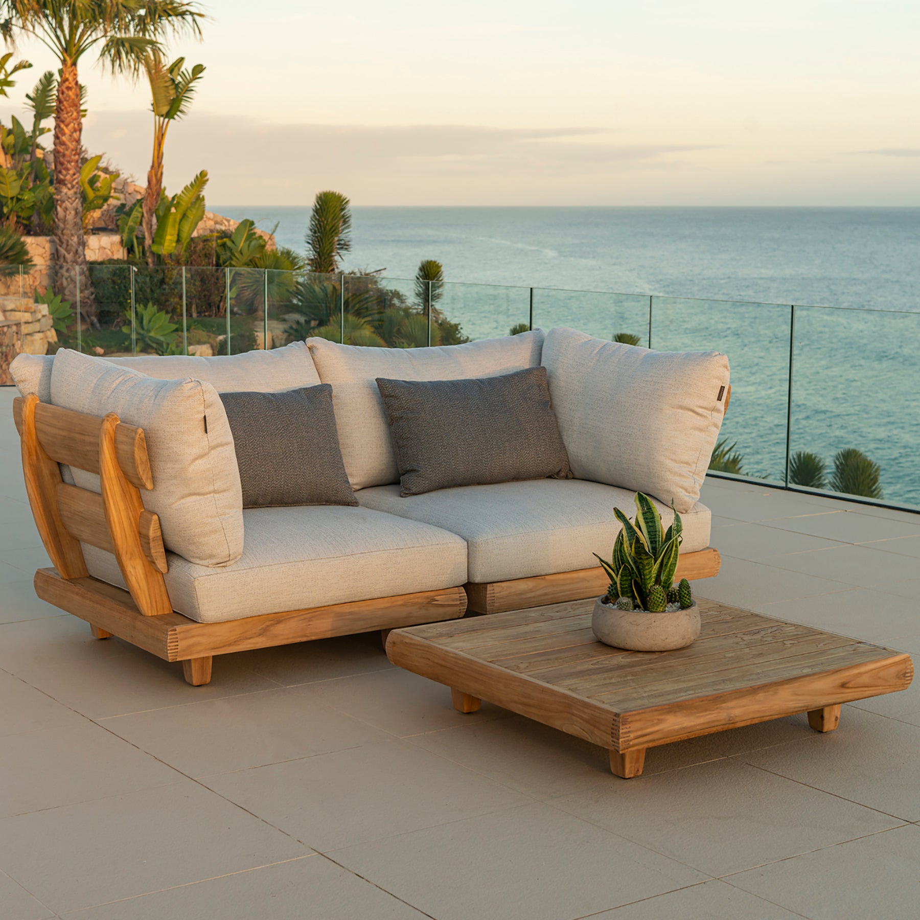 Alexander Rose Outdoor Sorrento Teak Lounge Sofa with Cushion and