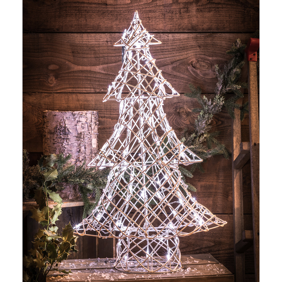 Noma Christmas 1.5M White Wicker Christmas Tree with 160 White LED Lights