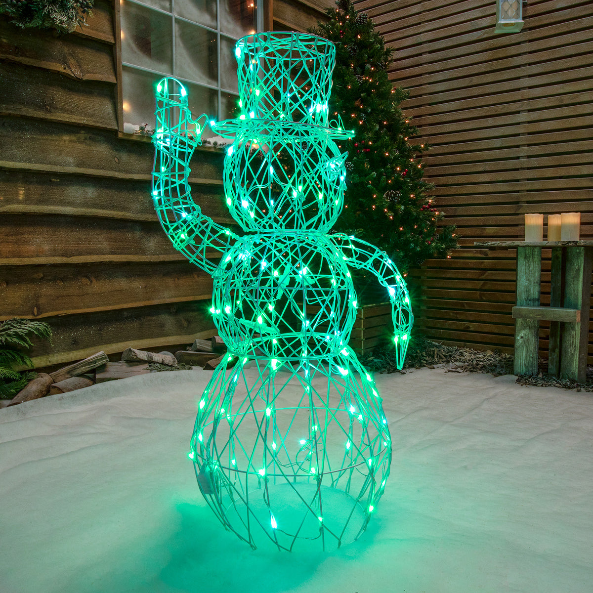 Christmas Snowman Lights - 1M Colour Changing White Wicker Snowmen with 120 LEDS