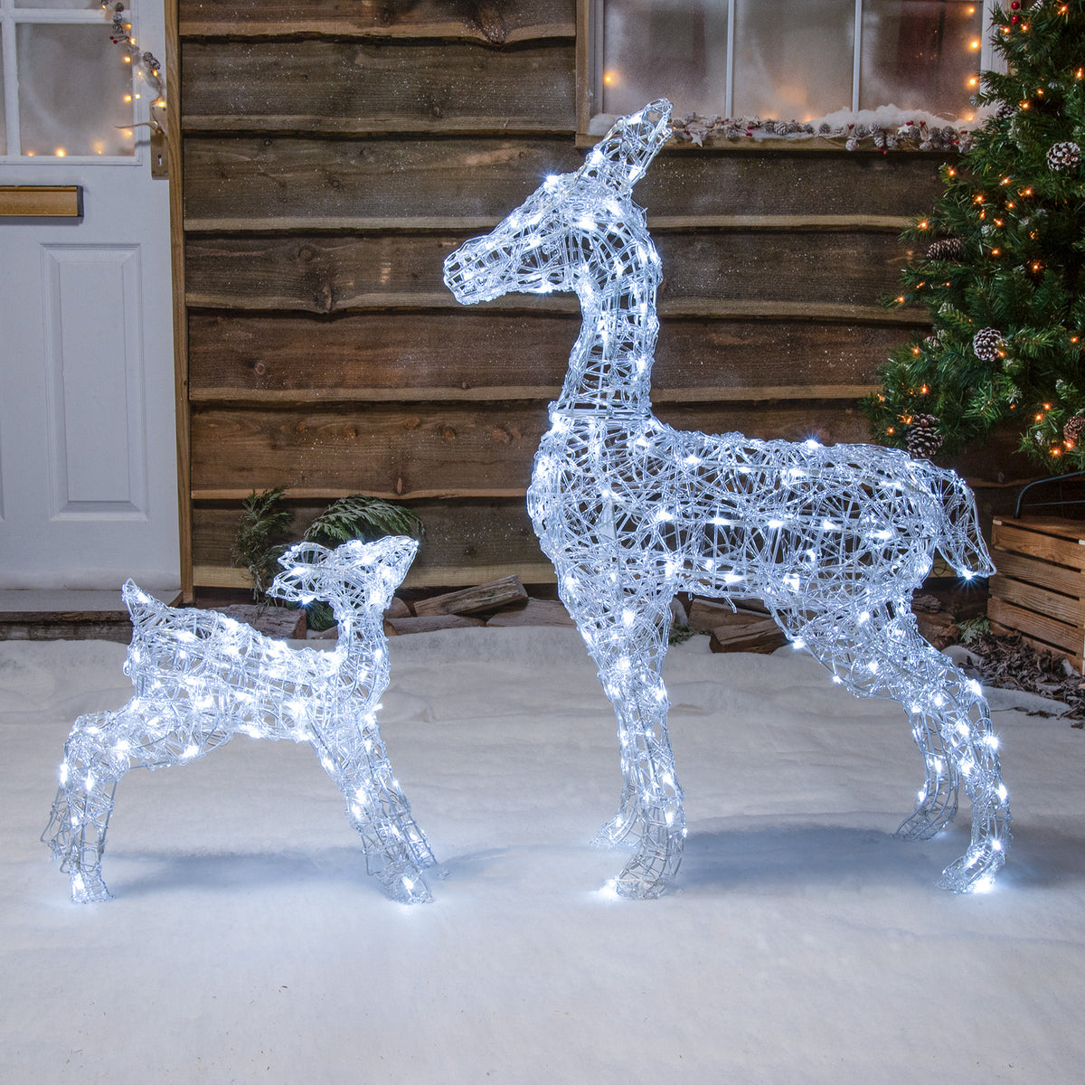 Christmas Reindeer Lights - 90cm Acrylic Outdoor Light Up Deer and Fawn with 230 LEDS