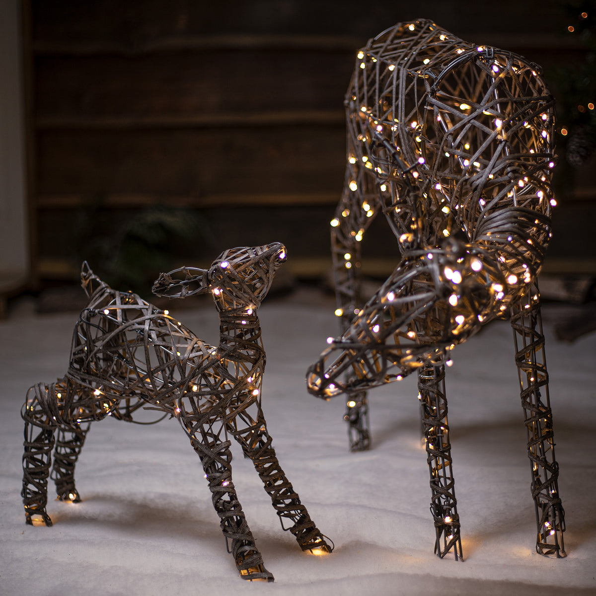 Noma Christmas 70CM Grey Wicker Woburn Mother &amp; Fawn Deer With 230 White LEDS