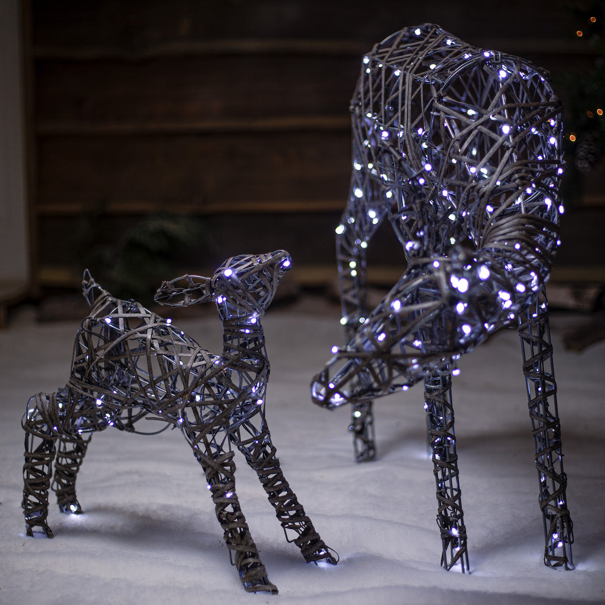 Noma Christmas 70CM Grey Wicker Woburn Mother &amp; Fawn Deer With 230 White LEDS