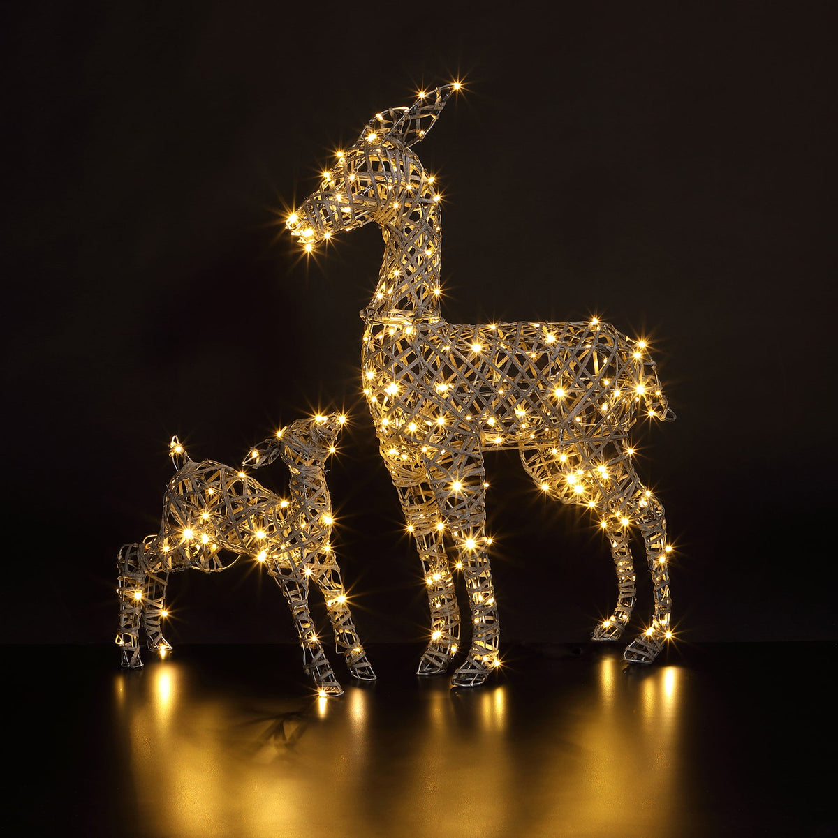 Christmas Reindeer Lights - 90CM Grey Wicker Deer and Fawn With 230 LEDs